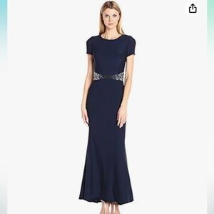 JS Boutique women’s short sleeves jersey gown Beaded Embellishment at Waist.